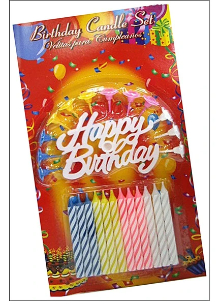 Rengarenk Mumlu Beyaz Happy Birthday Yazılı Doğum Günü Mumu 12 Adet ürün görseli 1