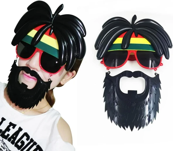 Rasta Peruklu Rasta Sakallı Bob Marley Bıyıklı Parti Gözlüğü 27x18 cm ürün görseli 1