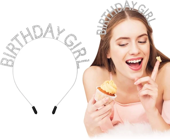 Kristal Taşlı Gümüş Birthday Girl Yazılı Doğum Günü Parti Tacı 19x11cm ürün görseli 1