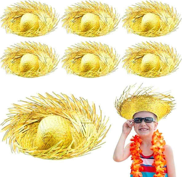 Tropikal Parti Sarı Hasır Hawaii Şapkası 13x36 cm ürün görseli 1