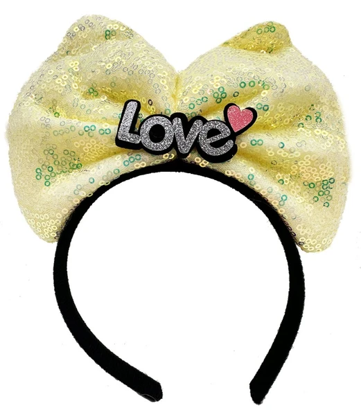 Led Işıklı 3 Farklı FonNessiWorldiyonda Yanan Gümüş Love Yazılı Sarı Fiyonk Taç 20X17 cm ürün görseli 1