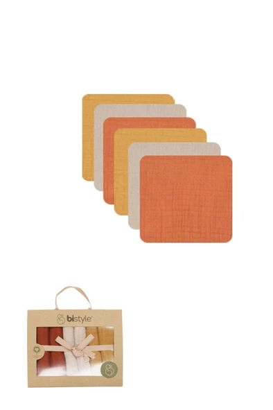 6'lı Müslin Mendil 20x20 cm 90106 Kiremit Bej Hardal ürün görseli 1