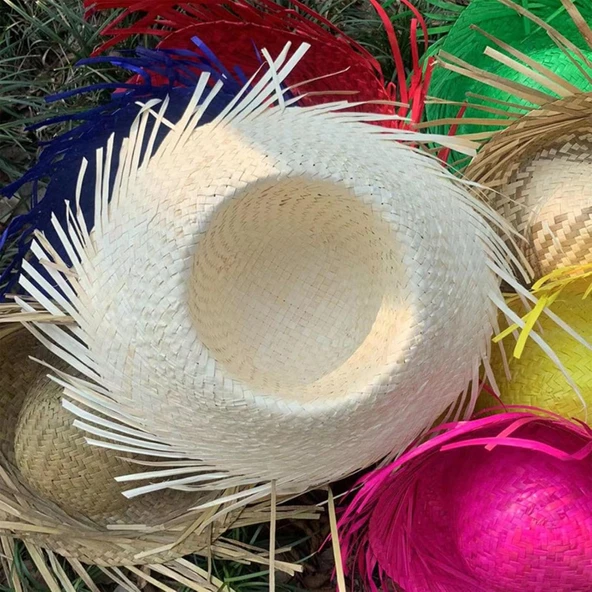 Tropikal Parti Beyaz Hasır Hawaii Şapkası 13x36 cm ürün görseli 1