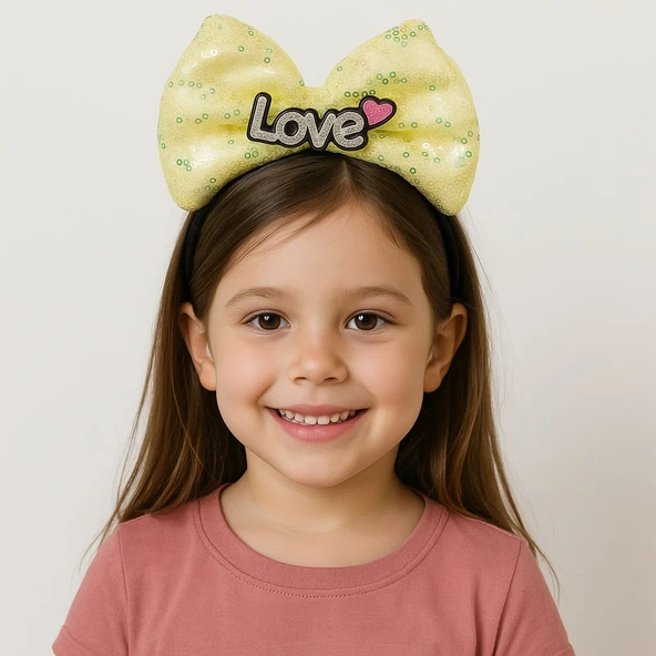 LED Işıklı Love Yazılı Sarı Fiyonk Taç – Kız Çocuk Parti Tacı ürün görseli 1