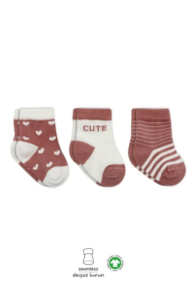 3'Lü Penye Cute Stars Soket Çorap BS10115 Pudra ürün görseli 1