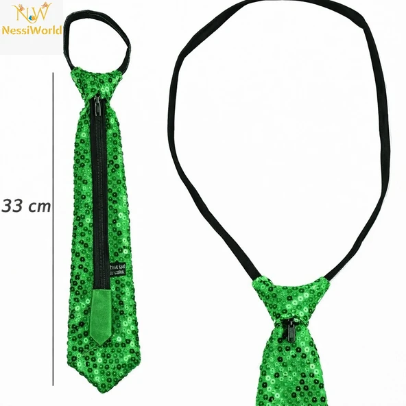 Yeşil Renk Pul Payetli Işıltılı Parti Kravatı 33 cm ürün görseli 1