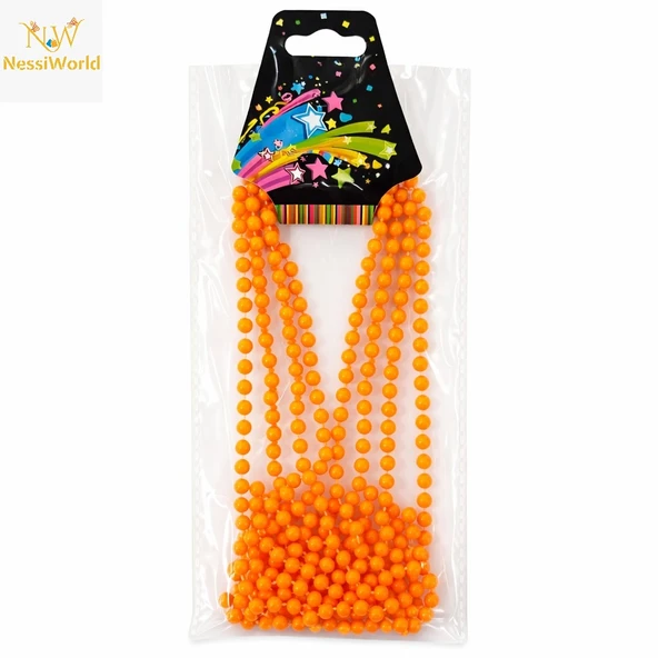 Neon Turuncu Boncuk Kolye 80 cm – Retro 80’ler 90’lar Parti Aksesuarı ürün görseli 1