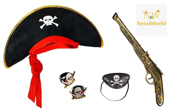 Korsan Şapkası + Tabanca + Maske + 2 Adet Yüzük Kostüm Seti Çocuk ürün görseli 1