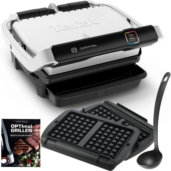 Tefal Optigrill Elite temaslı ızgara, ızgara güçlendirme fonksiyonlu + waffle plakaları, kepçe ve tarif kitabı 12 otomatik program | Sezgisel sensör | Dokunmatik ekran, 2000 Watt, paslanmaz çelik ürün görseli 1