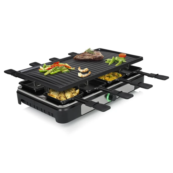 Tristar Raclette - 8 kişilik - Pişirme yüzeyi 42 x 23 cm - Işık halkalı ayarlanabilir termostat - 1400 W - Siyah - RA-2746 ürün görseli 1