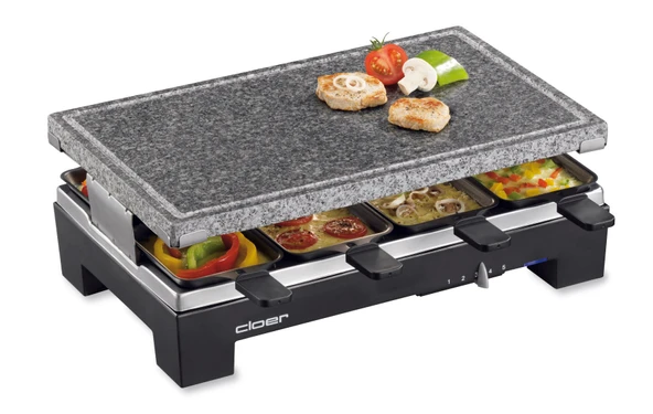 Cloer 6420 doğal taşlı raclette ızgara / 1300 W / ısı yalıtımlı kulplu 8 büyük yapışmaz tava ürün görseli 1