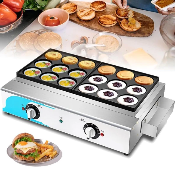 ToayNia Ticari Elektrikli Isıtıcı Hamburger Makinesi Yumurta Burger Makinesi Hızlı ve Eşit Şekilde Isıtır 50-300°C Sıcaklık Kontrolü 9/18 Kong İki Teknik Özellikler 18 ürün görseli 1