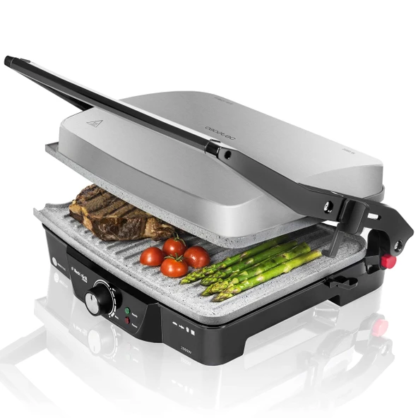 Cecotec Rock'n Grill 2000 .Elektrikli ızgara, RockStone yapışmaz kaplama, 180° açılabilir, yüksekliği ayarlanabilir, ocak 30 x 23,5 cm, 2000 W, paslanmaz çelik ve plastik ürün görseli 1