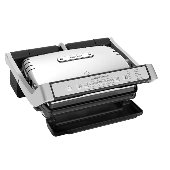 Tefal OptiGrill Deluxe temaslı ızgara, 6 program, pişirme seviyesi göstergesi, 5 sıcaklık seviyesi, çıkarılabilir plakalar, elektrikli ızgara, paslanmaz çelik, GC707D16 ürün görseli 1