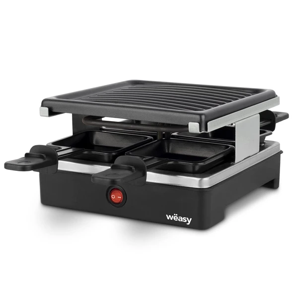 Wëasy Raclette ızgara, 4 kişilik ızgara LUGA40, çok fonksiyonlu, yapışmaz kaplamalı 4 tava, bulaşık makinesinde yıkanabilir, siyah, 600W ürün görseli 1