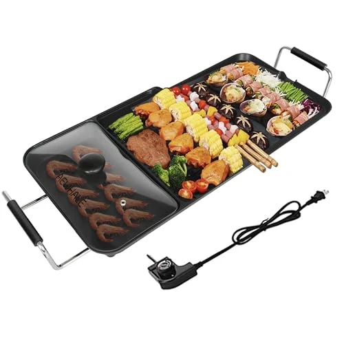 AEWHALE 3'ü 1 arada Elektrikli Yapışmaz Izgara Izgara 1800 W, Çıkarılabilir Sıcaklık Kontrollü Teppanyaki Izgara ve Krep Burger Yumurtaları için Damlama Tepsisi, 22"x 10,5" ürün görseli 1
