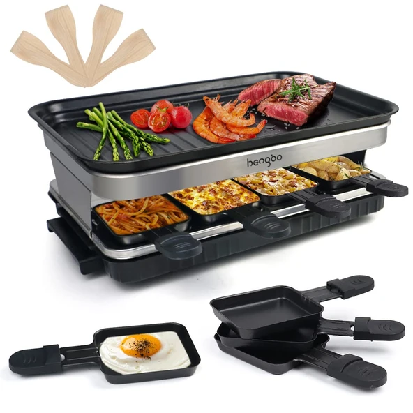 6 8 10 Kişilik Raclette Izgara 8 Raclette Tava ile 4 4 ​​Ahşap Spatula Yapışmaz Kaplamalı Termal Yalıtımlı Kulplar 1500W Siyah Yılbaşı Hediyeleri Erkekler Kadınlar için Hediyeler En İyi Arkadaş ürün görseli 1
