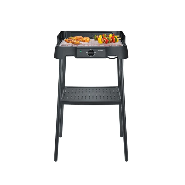 Severin elektrikli ızgara, standlı, ayarlanabilir sıcaklık 35-200 santigrat derece, hızlı ısıtma, 38x22cm, damlama tepsili masa ızgarası, paslanmaz çelik ızgara, balkon ızgarası, 2000W, siyah, PG 8594 ürün görseli 1