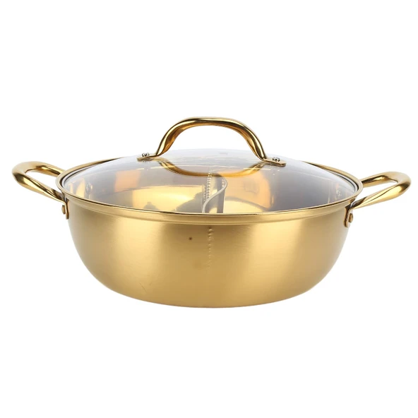 Asixxsix Rustfreer Mandalina Zentanz 304 Paslanmaz Çelikten Yapılmış, 5L Kapasiteli Çin Shabu-Shabu Üstü, Sertleştirilmiş Kapak, İndüksiyon Ocak ve Gaz Sobasıyla Uyumlu (GOLD) ürün görseli 1