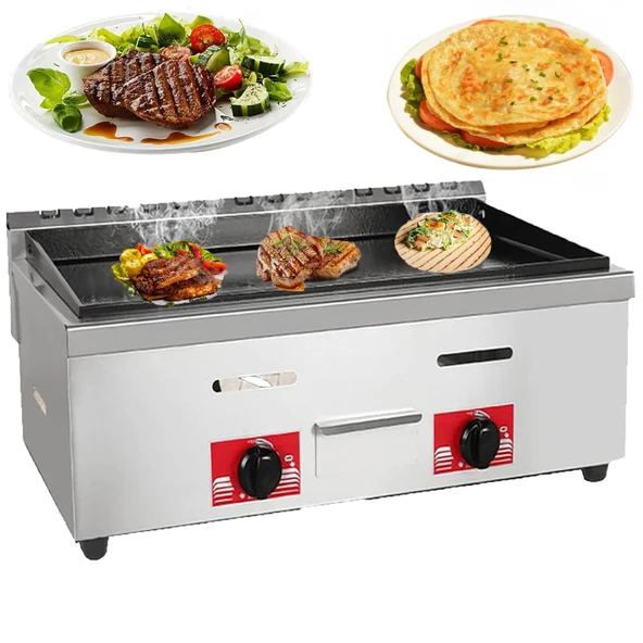 LISTaRSw Masaüstü Gazlı Izgara Plakası (73 x 42 cm) - Çift Sıcaklık Kontrolü, Emaye Izgara Plakası - 8mm Pişirme Yüzeyi, Paslanmaz Çelik, Izgara, Biftek, Yumurta, Krep için ürün görseli 1
