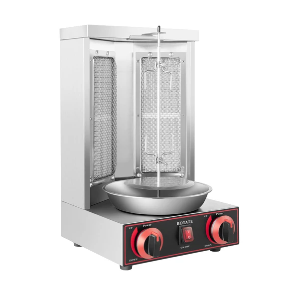 TESUGN Döner Izgarası, 3KW Dikey Paslanmaz Çelik Izgara 2 Brülör Gazlı Paslanmaz Çelik, 360° Dönebilen Rotisserie Tavuk Izgarası, İki Isıtma Tüplü, Gazlı Tavuk Döner Makinesi Hindi Tacos Kebap ürün görseli 1