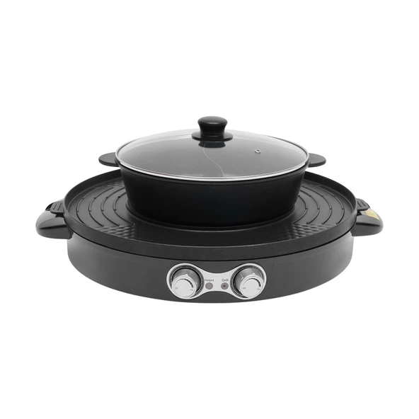 Mudshape 2200W çok fonksiyonlu yuvarlak ızgara masası, elektrikli ızgara fırını çift ayırma tavası, ızgaralı ısıtma tavası 220V ürün görseli 1