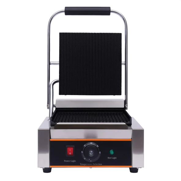Yolancity Elektrikli Kontak Izgara 1800W Profesyonel Paslanmaz Çelik Panini Makinesi Sandviç Ekmek Kızartma Makinesi Yivli Dökme Demir Izgara Plakası, Sıcaklık Aralığı 0-300°C ürün görseli 1