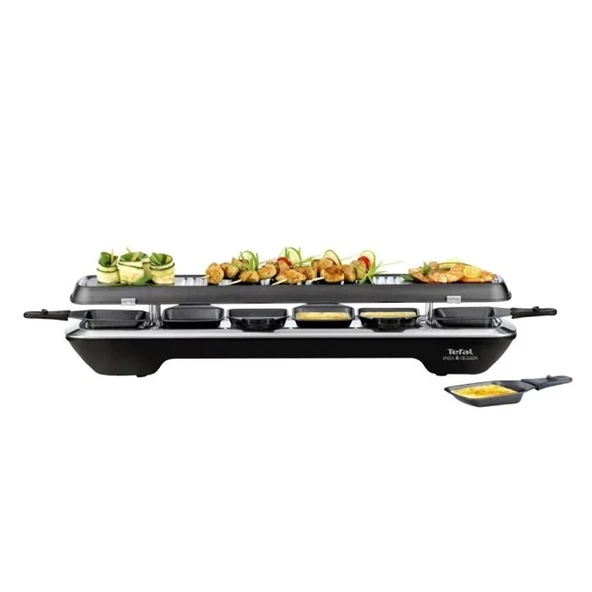 Tefal RE 5228 Raclette Simply Line 6 Inox & Design, 1050 watt, 6 tava, klasik ve Teppan Yaki ızgara yüzeyi, siyah ürün görseli 1