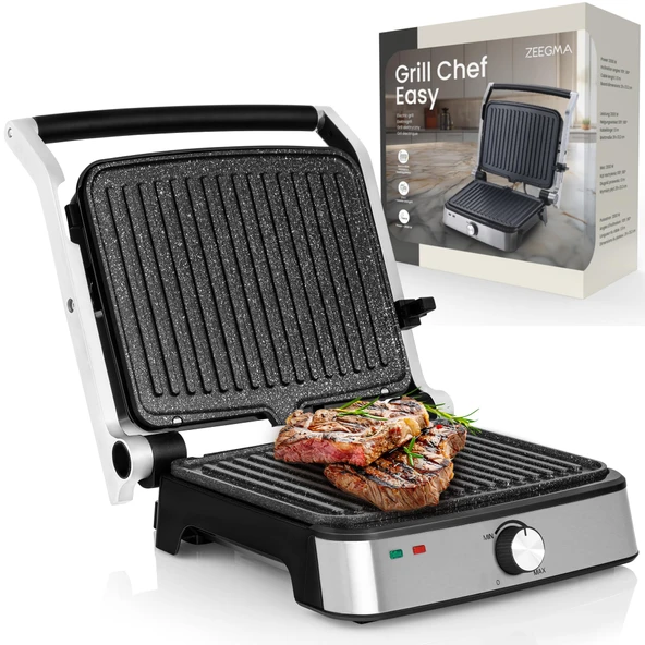 ZEEGMA GRILL CHEF EASY 2'si 1 arada elektrikli ızgara ve panini ekmek kızartma makinesi, güç 2000 W, yapışmaz seramik plaka, ayarlanabilir sıcaklık ve eğim açısı, bulaşık makinesinde yıkanabilir ürün görseli 1