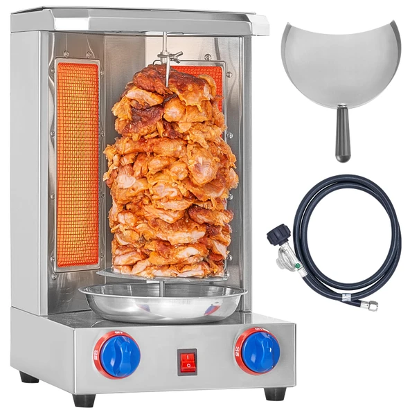 Gazlı Dikey Izgara, Türk Otomatik Döner Izgara Makinası, Çift Isıtma Borulu, Sıcaklık Aralığı: 0~300°C, Izgara Tavuk, Izgara Balık, Kebap, Tortilla için Uygun ürün görseli 1