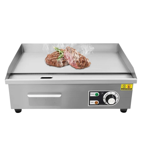 OUBUBY Elektrikli Izgara 55 x 43 cm Ticari Elektrikli Tezgah Üstü Izgara Plakası, 2 Yapışmaz Kaplamalı 8 mm Kalın Demir Pişirme Plakalı Ekstra Büyük Düz Izgara, 22 V/3000 W (Stil 1) ürün görseli 1