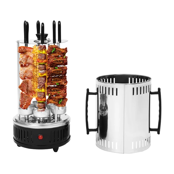 Döner Izgarası Elektrikli Izgara, 1000W 6 Şiş Dikey Çevirme Izgarası, 400-500°C, Paslanmaz Çelik Kebap Makinesi, Şiş için Elektrikli Döner Izgara Makinesi, Shawarma, Çevirme (SW-6) ürün görseli 1