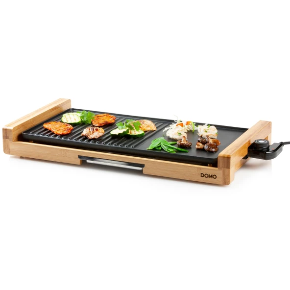 DOMO DO8311TP Elektrikli Izgara Plakası Bambu - Entegre yağ damlama tepsisi - 60 cm Çıkarılabilir ızgara plakası - 2200 W ürün görseli 1