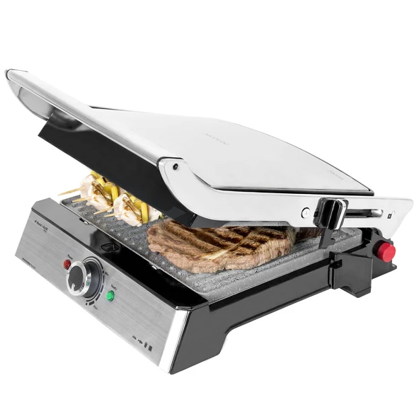 Cecotec Rock'n Grill Pro - Elektrikli Parrilla, Piedra Rockstone Revestimiento, Ekstra ve Geri Dönüşümlü Plakalar, 180ª Açıklık, Superficie Amplia 34 x 23 cm, 2000 W, Oksitlenmeyen Acero ürün görseli 1