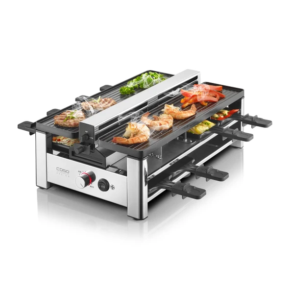 CASO Raclette AirClean - Entegre davlumbazlı Raclette ızgara, 8 kişilik, hızlı ısıtma, yapışmaz seramik kaplama (PFAS içermeyen), 1500 watt, değiştirilebilir koku ve karbon filtre ürün görseli 1