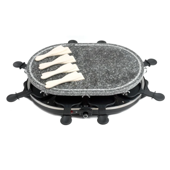 Giles & Posner 8 adet. Masa raclette ızgarası - 1200W taş tabak, 8 yapışmaz tava, 8 spatula, 43x30cm ızgara yüzeyi, ayarlanabilir sıcaklık, ızgara/masaya servis ürün görseli 1