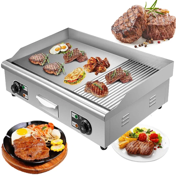 LISTaRSw 4400W Yapışmaz Restoran Teppanyaki Izgara (50°C - 300°C Sıcaklık Kontrolü), Ticari Elektrikli Tava, Büyük Yağ Sızıntısı Açıklığı ürün görseli 1