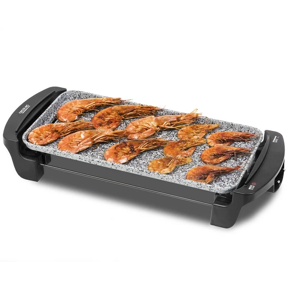 Cecotec Elektrikli Izgara Plakası Rock&Water 2000.RockStone Taş Kaplama, Ayarlanabilir Termostat, Bulaşık Makinesinde Yıkanabilir, 40 x 20 (1800 W, Gri ve Siyah) ürün görseli 1