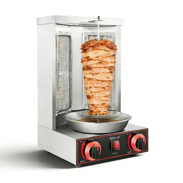 KiwiHood 3000W Profesyonel Gazlı Shawarma Izgara Makinesi Paslanmaz Çelik Dikey Izgara, 2 Seramik Brülörlü ve 360° Dönüşlü, Maks. Restoranlar, Sokak Atıştırmalıkları ve Bahçe Partileri için 300°C ürün görseli 1