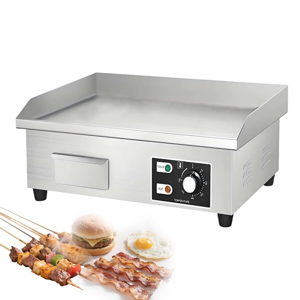 Düz Yüzeyli Paslanmaz Çelik Izgara Plakası, 14 inç/22 inç - 3000w, Düz Yüzeyli Paslanmaz Çelik Izgara Plakası, Ayarlanabilir Sıcaklık (122°F - 572°F), Krep, Tavuk, Barbekü (1700W) ürün görseli 1