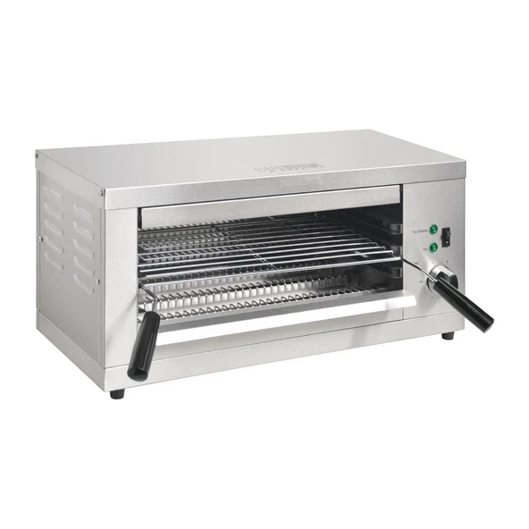 Buffalo 2,8 kW Quartz Salamander ızgara ekmek kızartma makinesi, paslanmaz çelik, çift kontrollü ve zamanlayıcılı elektrikli, pişirme yüzeyi: 436 x 240 mm, DB183 ürün görseli 1