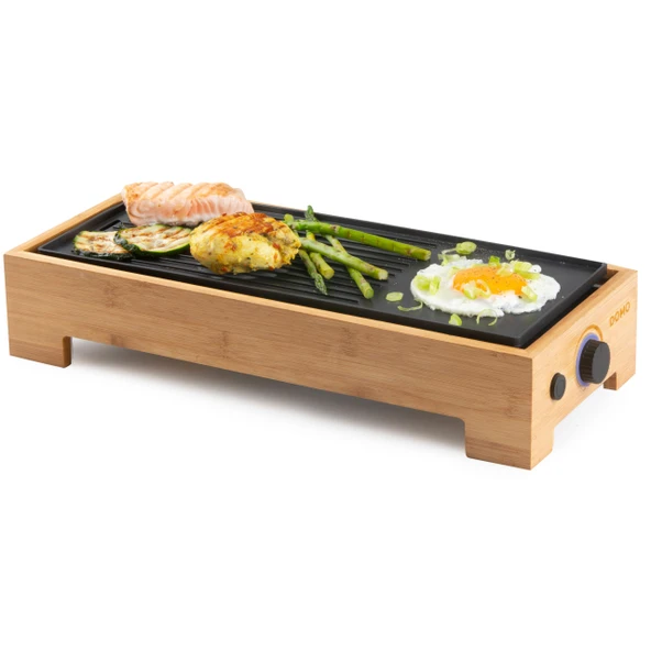 DOMO DO9270G Teppanyaki Izgara Tabağı Bambu Tarzı - 'Just Us' Elektrikli Plancha - Bambu Ahşap - Kaplama PFAS'sız - 1000 W ürün görseli 1