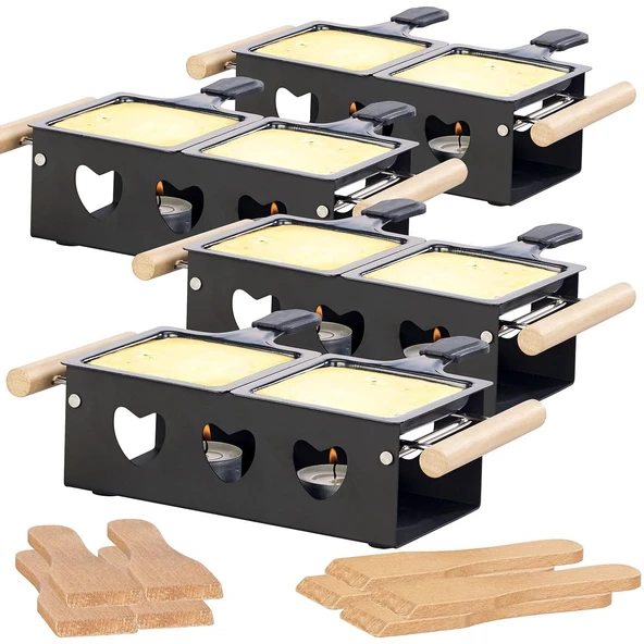 Rosenstein & Söhne Elektriksiz Raclette: 2 kişilik 4 adet çay ışığı raclette seti, kazıyıcılar ve çay ışıkları (çay ışığı ile mini ızgara, katlanabilir, mum) ürün görseli 1