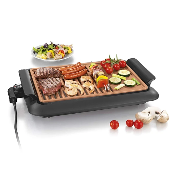 GOURMETmaxx elektrikli masa ızgarası | Dumansız elektrikli ızgara 1250W | Kolay temizlik için 2 ızgara yüzeyli ve yapışmaz kaplamalı ızgara plakası | Kademesiz sıcaklık ayarına sahip barbekü ızgarası ürün görseli 1