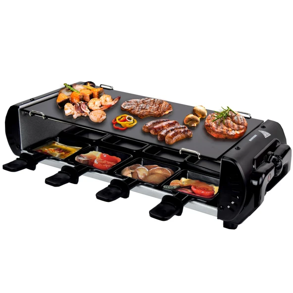 Syntrox Germany tasarımlı cam raclette gümrüklü, 8 kişilik ızgara için cam seramik plakalı ürün görseli 1