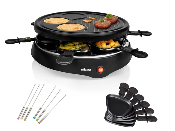 Entegre krep yüzeyli Raclette & ızgara seti, Teppan çatalları dahil 6 kişilik, kamp için uygun, 800 watt ürün görseli 1