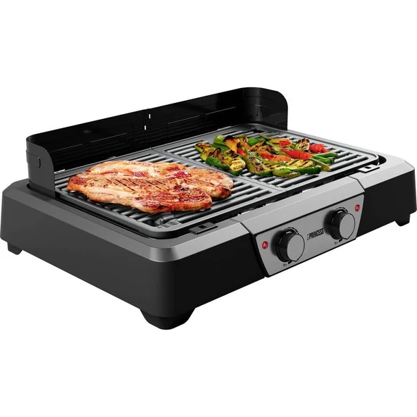 Princess Elektrikli ızgara ve masa ızgarası - 43x27 cm - Ayarlanabilir termostat - 2 ısıtma bölgeli - Yapışmaz kaplama - 2000 W - 01.112254.01.001 ürün görseli 1