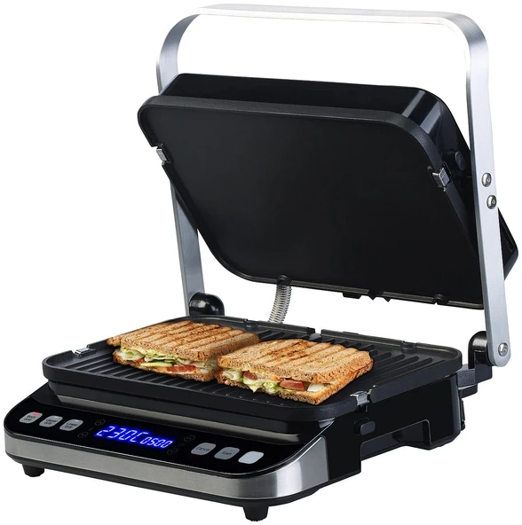 Rosenstein & Söhne sandviç makinesi: dijital panini, sandviç ve kontaklı ızgara, zamanlayıcı ve hafıza, 2.000 W (masa ızgarası, ızgara, barbekü) ürün görseli 1
