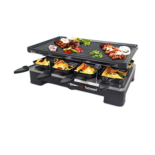 Techwood TRA-1408F Çift Taraflı Dökme Demir Raclette Izgara Tabağı, 1400 W, 8 Tava Dahil, Siyah ürün görseli 1