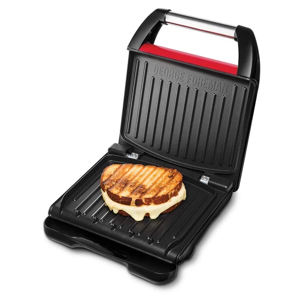 George Foreman temaslı ızgara ve panini / sandviç ızgara [boyut 24x17cm - 3 porsiyon için] Kompakt Çelik Kırmızı (et, balık ve sebze, panini ve sandviç makinesi için, %42'ye kadar yağ azaltır)25030-56 ürün görseli 1
